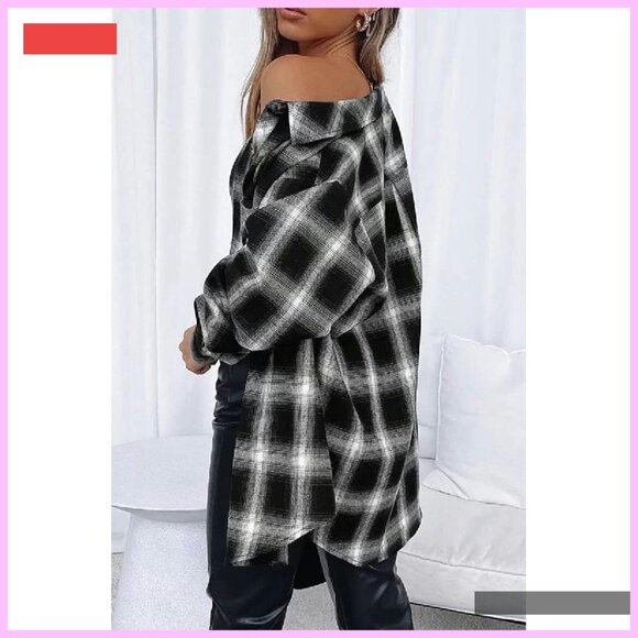 Long Sleeve Plaid Button Down Shirt, Business Casual Blouse Top - Picture 2 of 4